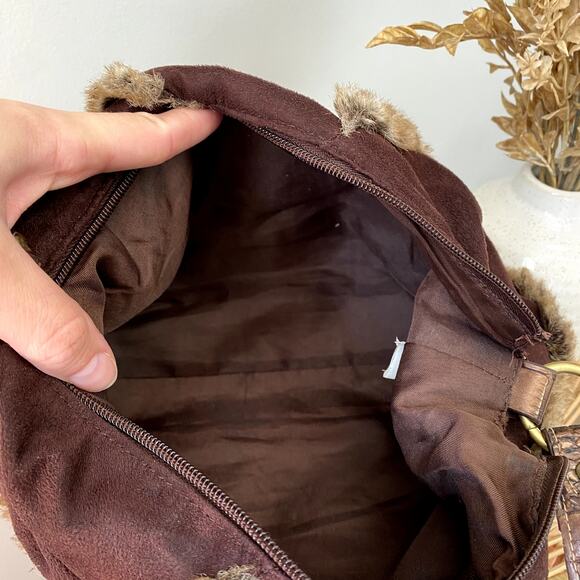 Y2K Brown Bratz Inspired Faux Fur Trimmed Shoulder Bag - Picture 3 of 10